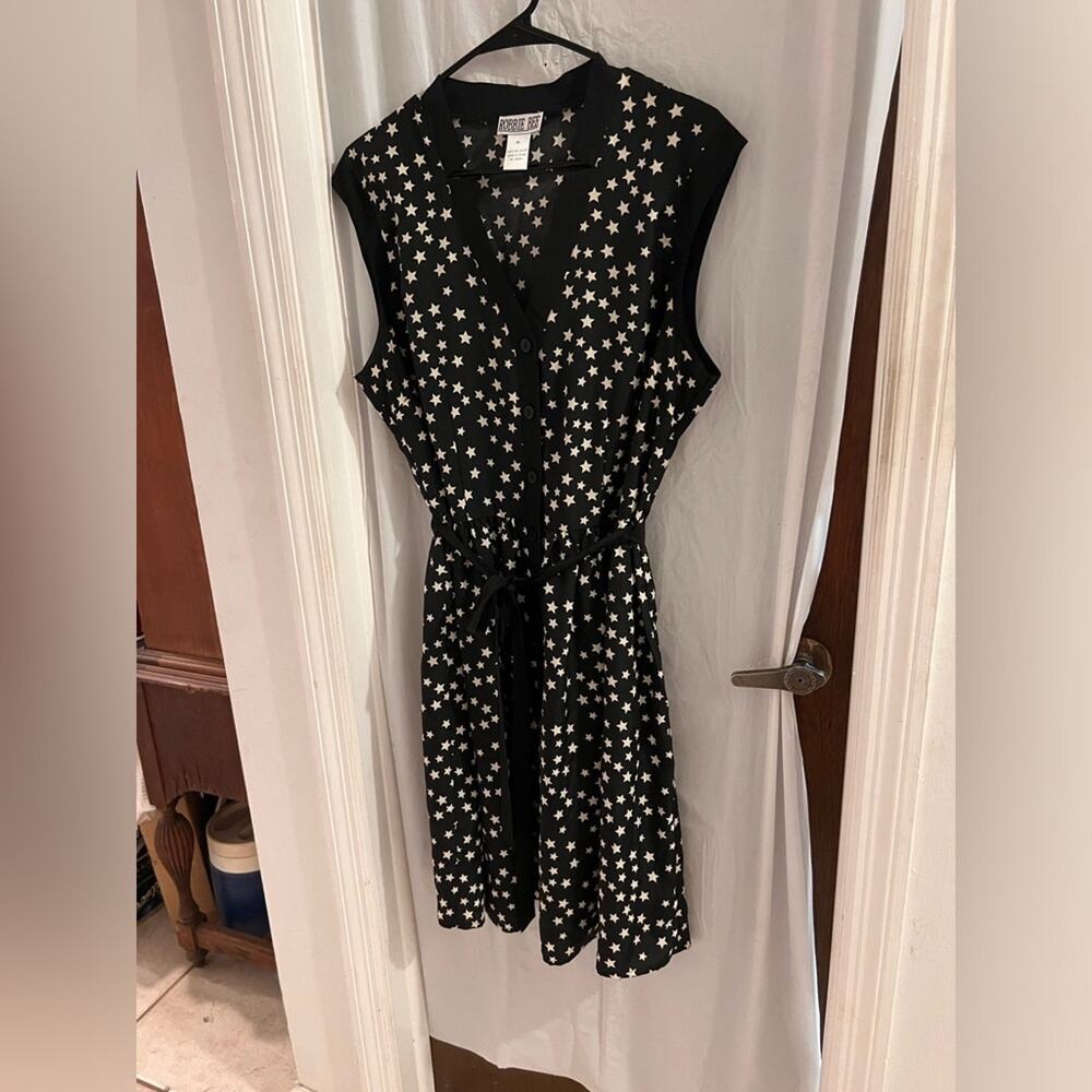 Robbie Bee black white to the stars button down shirt midi dress belted size xl
